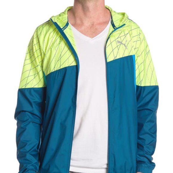 Puma Graphic Hooded Jacket Green Blue XXL - Picture 1 of 2